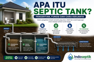 Diagram cara kerja septic tank rumah tangga lengkap dengan proses pengendapan limbah dan sumur resapan