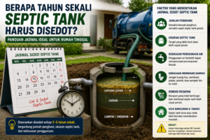 Ilustrasi jadwal ideal penyedotan septic tank berdasarkan jumlah penghuni dan ukuran septic tank.