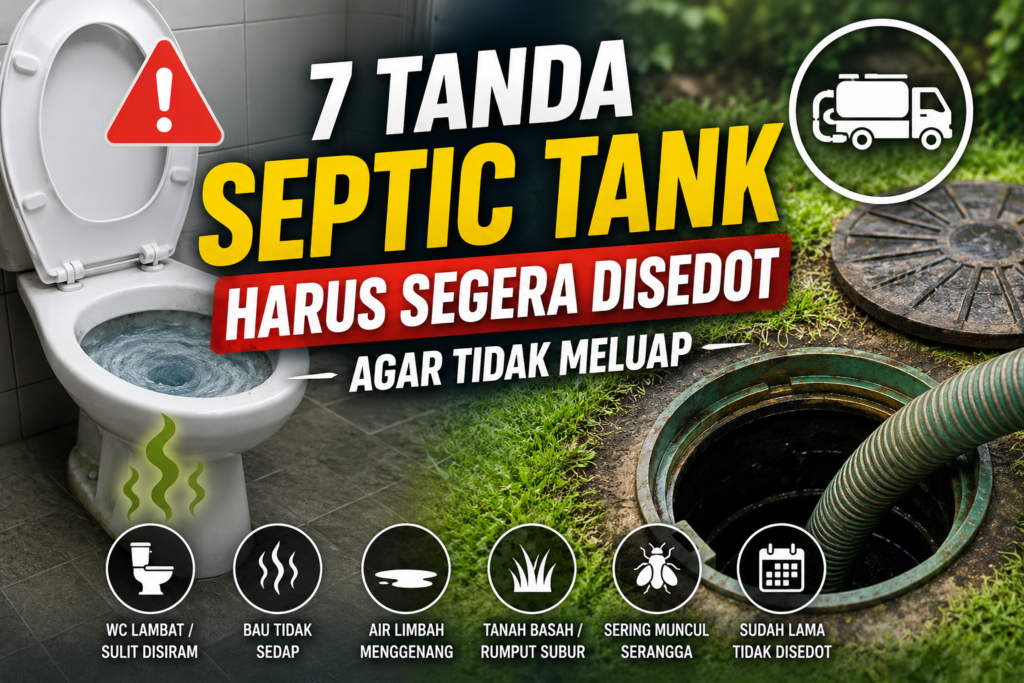 Ilustrasi tanda septic tank harus segera disedot seperti WC lambat, bau tidak sedap, dan septic tank penuh.