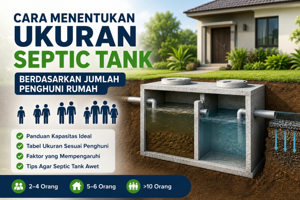Ilustrasi ukuran septic tank berdasarkan jumlah penghuni rumah agar sistem sanitasi bekerja optimal.