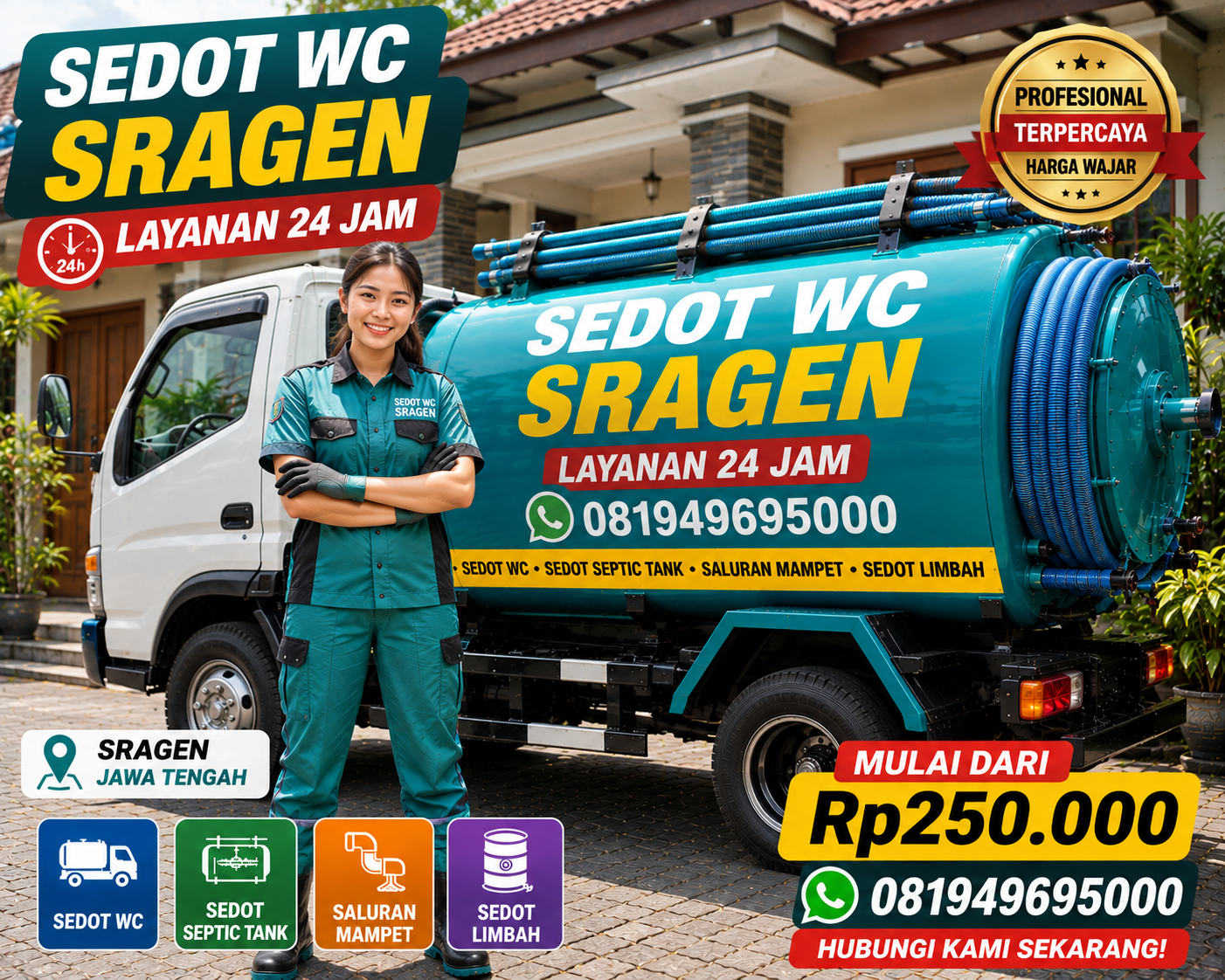 Armada sedot WC Ngrampal Sragen Indoseptik